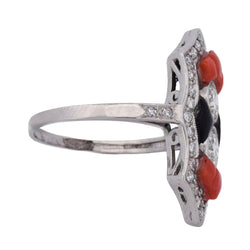 Bague en platine, corail, onyx et diamants - Castafiore