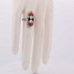 Bague en platine, corail, onyx et diamants - Castafiore