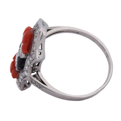 Bague en platine, corail, onyx et diamants - Castafiore