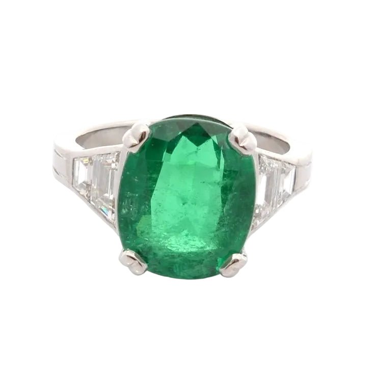 Bague en platine, émeraude et diamants - Castafiore