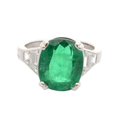 Bague en platine, émeraude et diamants - Castafiore