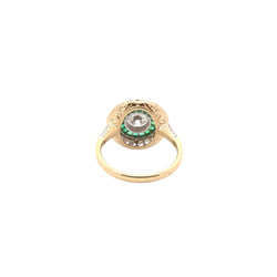 Bague Entourage Art déco en or blanc, platine, émeraudes et diamants - Castafiore