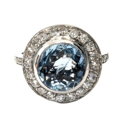 Bague Entourage en or blanc, aigue - marine et diamants - Castafiore