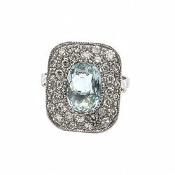 Bague Entourage en or blanc, aigue - marine et diamants - Castafiore