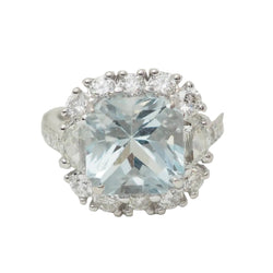 Bague Entourage en or blanc, aigue-marine et diamants - Castafiore