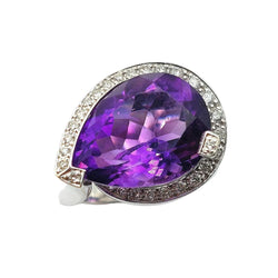 Bague Entourage en or blanc, améthyste et diamants - Castafiore