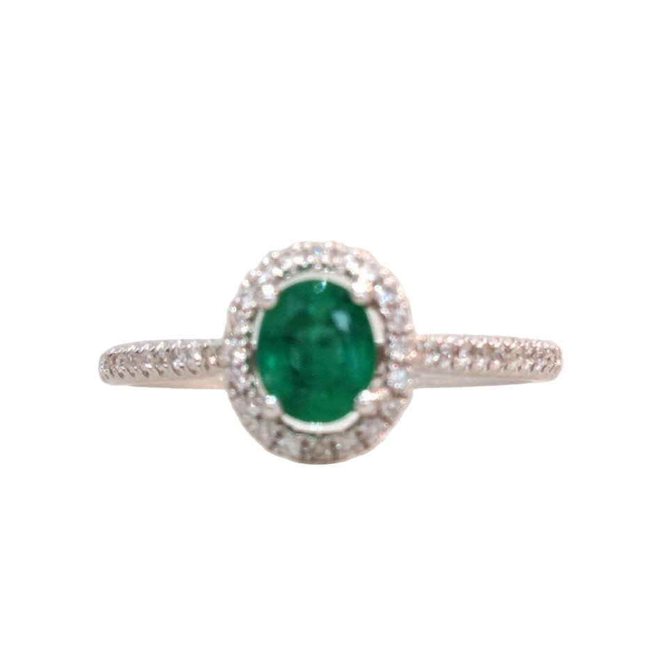 Bague Entourage en or blanc, émeraude et diamants - Castafiore