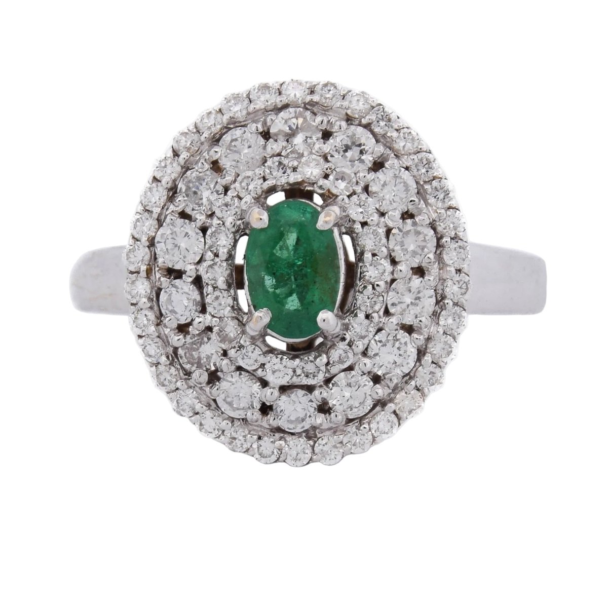 Bague Entourage en or blanc, émeraude et diamants - Castafiore