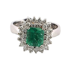 Bague Entourage en or blanc, émeraude et diamants - Castafiore