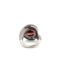 Bague Entourage en or blanc, grenat, améthystes et diamants - Castafiore
