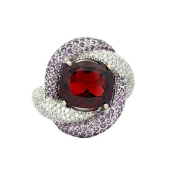 Bague Entourage en or blanc, grenat, améthystes et diamants - Castafiore