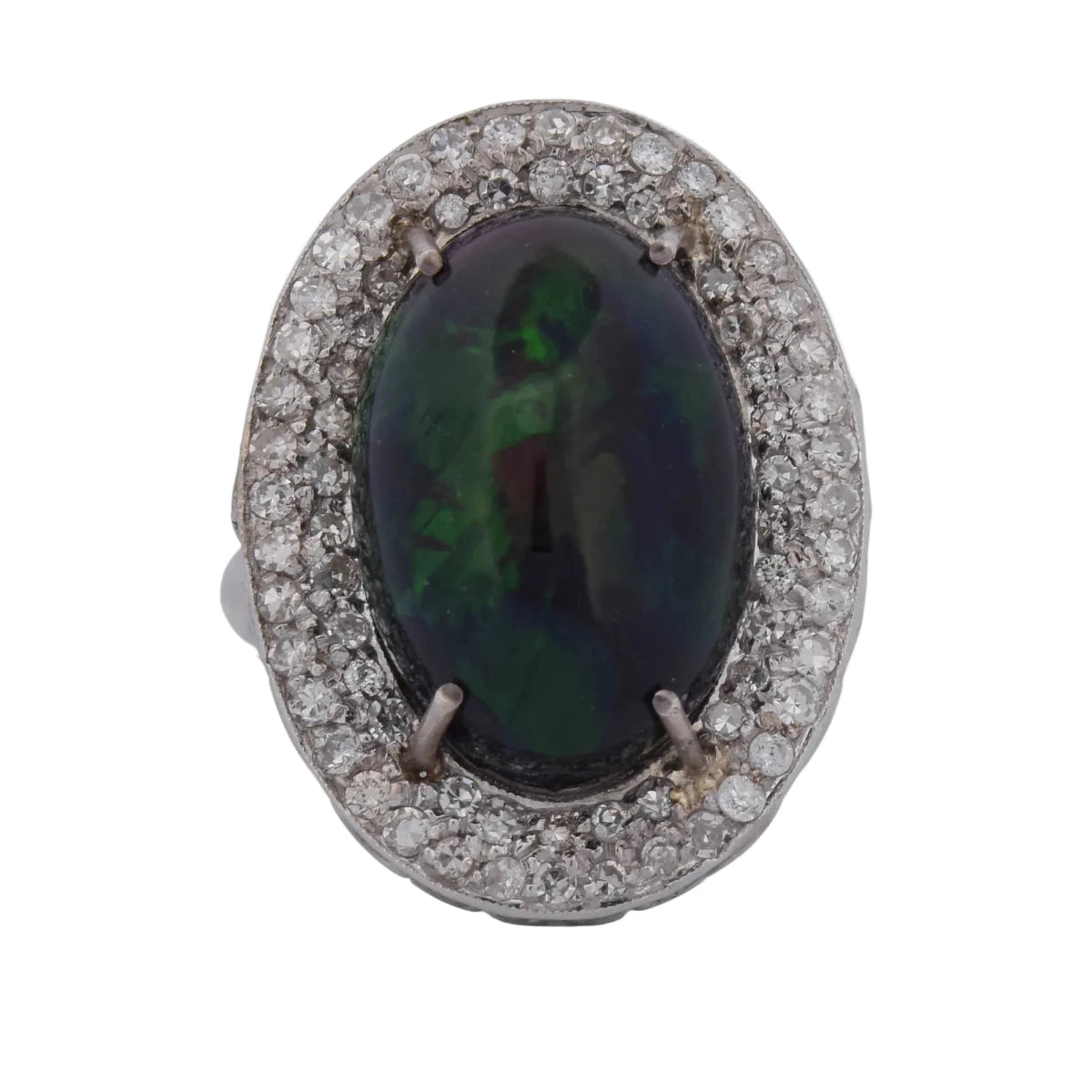 Bague Entourage en or blanc, opale et diamants - Castafiore