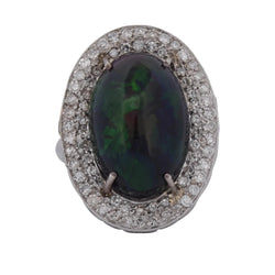 Bague Entourage en or blanc, opale et diamants - Castafiore