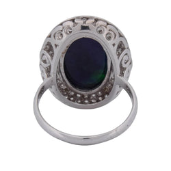 Bague Entourage en or blanc, opale et diamants - Castafiore