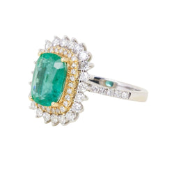 Bague Entourage en or blanc, or jaune, émeraude et diamants - Castafiore
