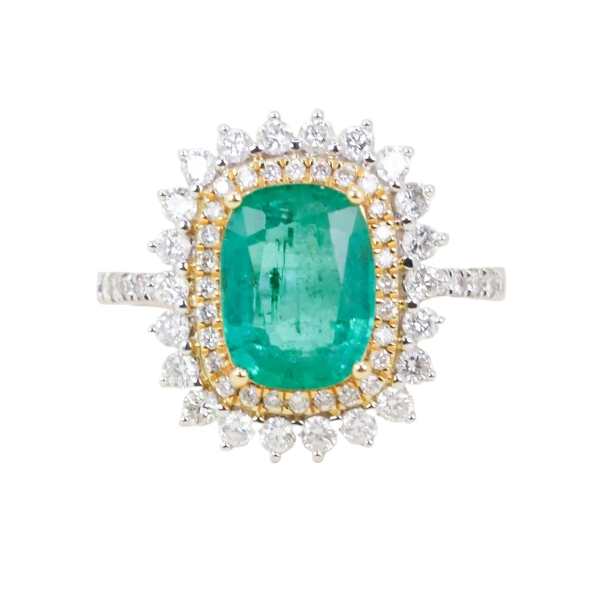 Bague Entourage en or blanc, or jaune, émeraude et diamants - Castafiore
