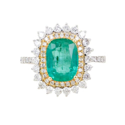 Bague Entourage en or blanc, or jaune, émeraude et diamants - Castafiore
