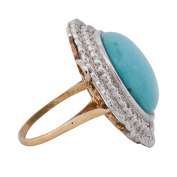 Bague Entourage en or blanc, or jaune, turquoise et diamants - Castafiore