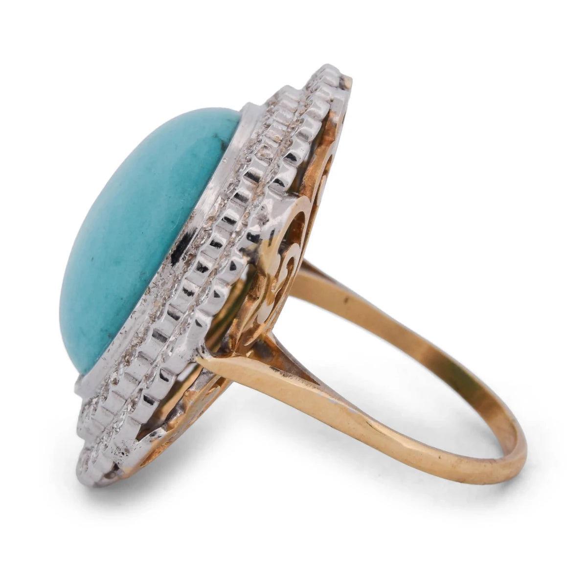 Bague Entourage en or blanc, or jaune, turquoise et diamants - Castafiore