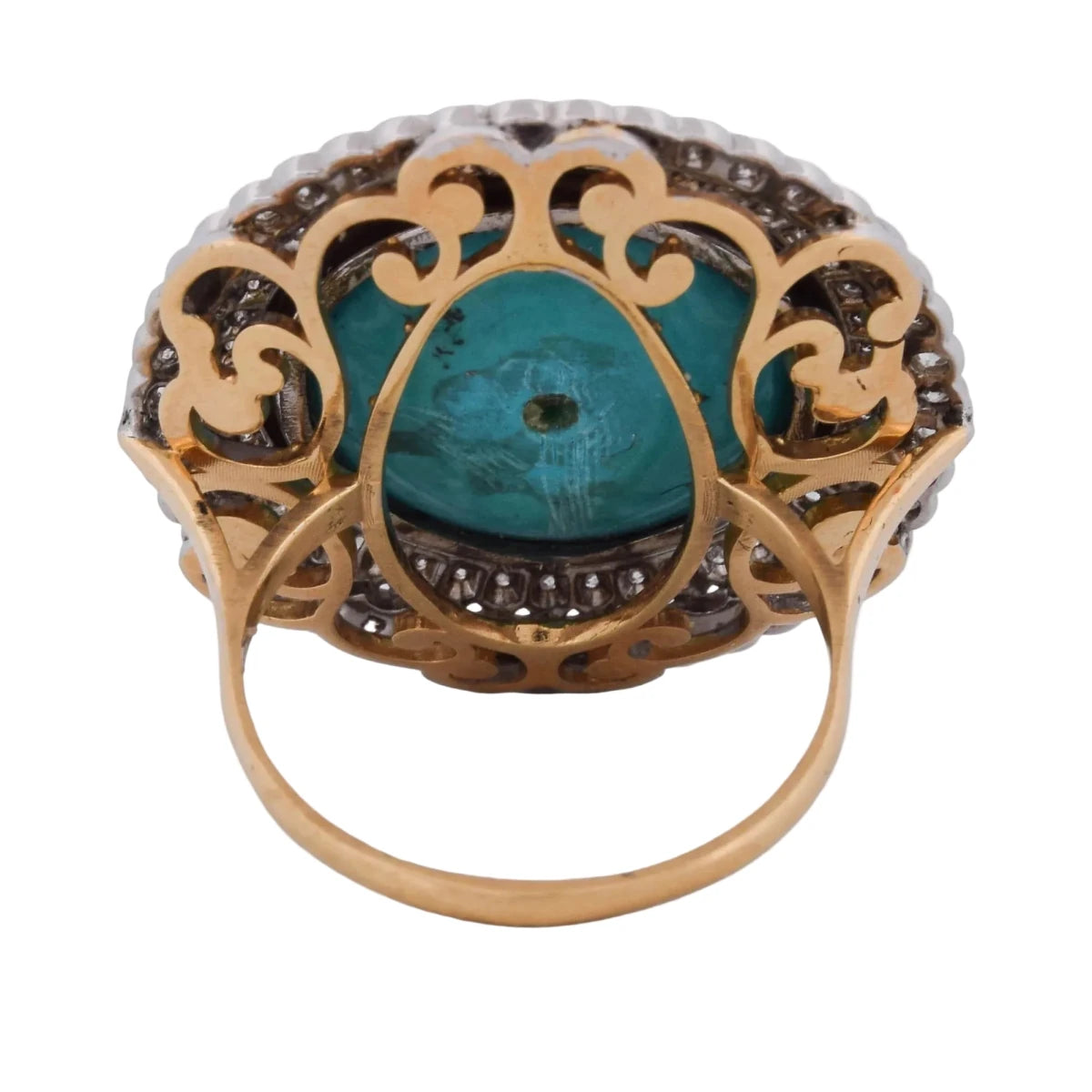 Bague Entourage en or blanc, or jaune, turquoise et diamants - Castafiore