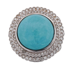 Bague Entourage en or blanc, or jaune, turquoise et diamants - Castafiore
