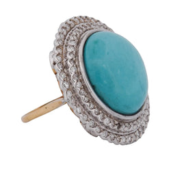 Bague Entourage en or blanc, or jaune, turquoise et diamants - Castafiore