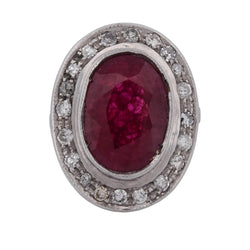 Bague Entourage en or blanc, rubis et diamants - Castafiore