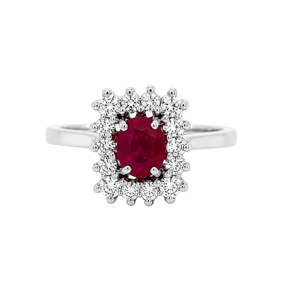 Bague Entourage en or blanc, rubis et diamants - Castafiore
