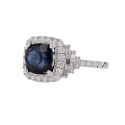 Bague Entourage en or blanc, saphir et diamants - Castafiore
