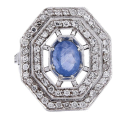 Bague Entourage en or blanc, saphir et diamants - Castafiore