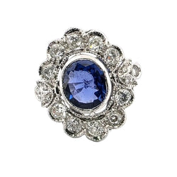 Bague Entourage en or blanc, saphir et diamants - Castafiore