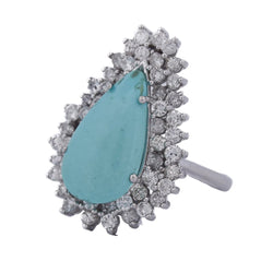 Bague Entourage en or blanc, turquoise et diamants - Castafiore
