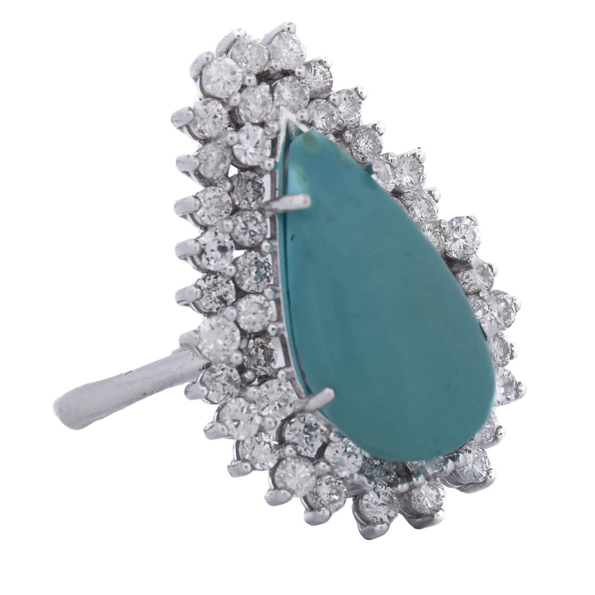 Bague Entourage en or blanc, turquoise et diamants - Castafiore