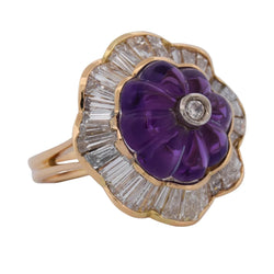 Bague Entourage en or jaune, améthyste et diamants - Castafiore