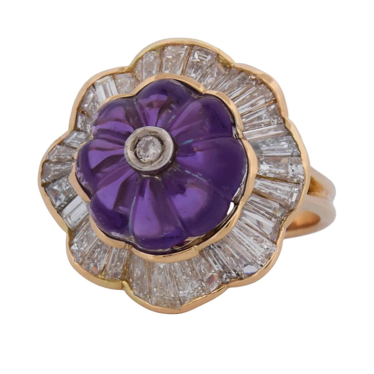 Bague Entourage en or jaune, améthyste et diamants - Castafiore