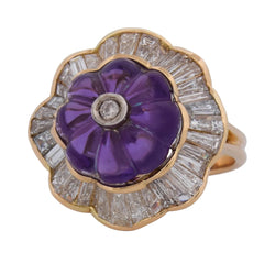 Bague Entourage en or jaune, améthyste et diamants - Castafiore