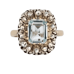 Bague Entourage en or jaune, argent, aigue - marine et diamants - Castafiore