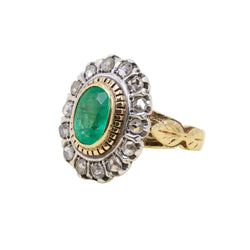 Bague Entourage en or jaune, argent, émeraude et diamants - Castafiore