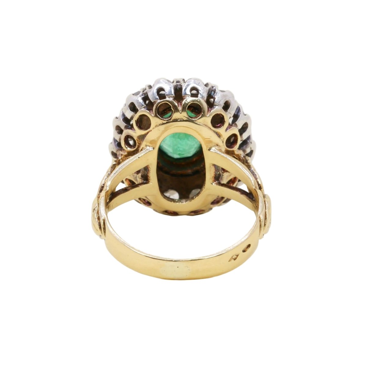 Bague Entourage en or jaune, argent, émeraude et diamants - Castafiore