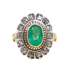 Bague Entourage en or jaune, argent, émeraude et diamants - Castafiore