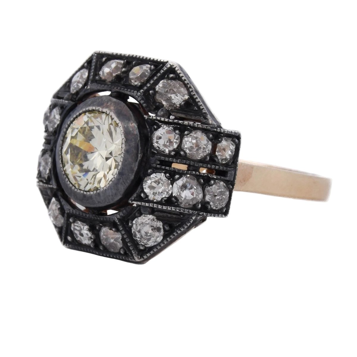 Bague Entourage en or jaune, argent et diamants - Castafiore