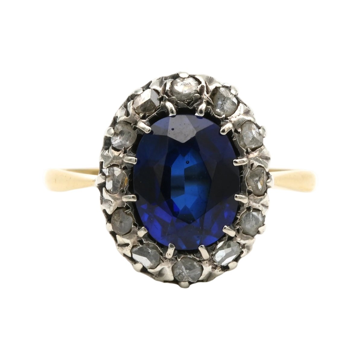 Bague Entourage en or jaune, argent, saphir et diamants - Castafiore