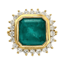 Bague Entourage en or jaune, émeraude et diamants - Castafiore