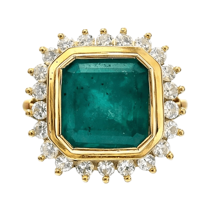Bague Entourage en or jaune, émeraude et diamants - Castafiore
