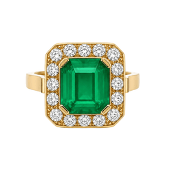 Bague Entourage en or jaune, émeraude et diamants - Castafiore