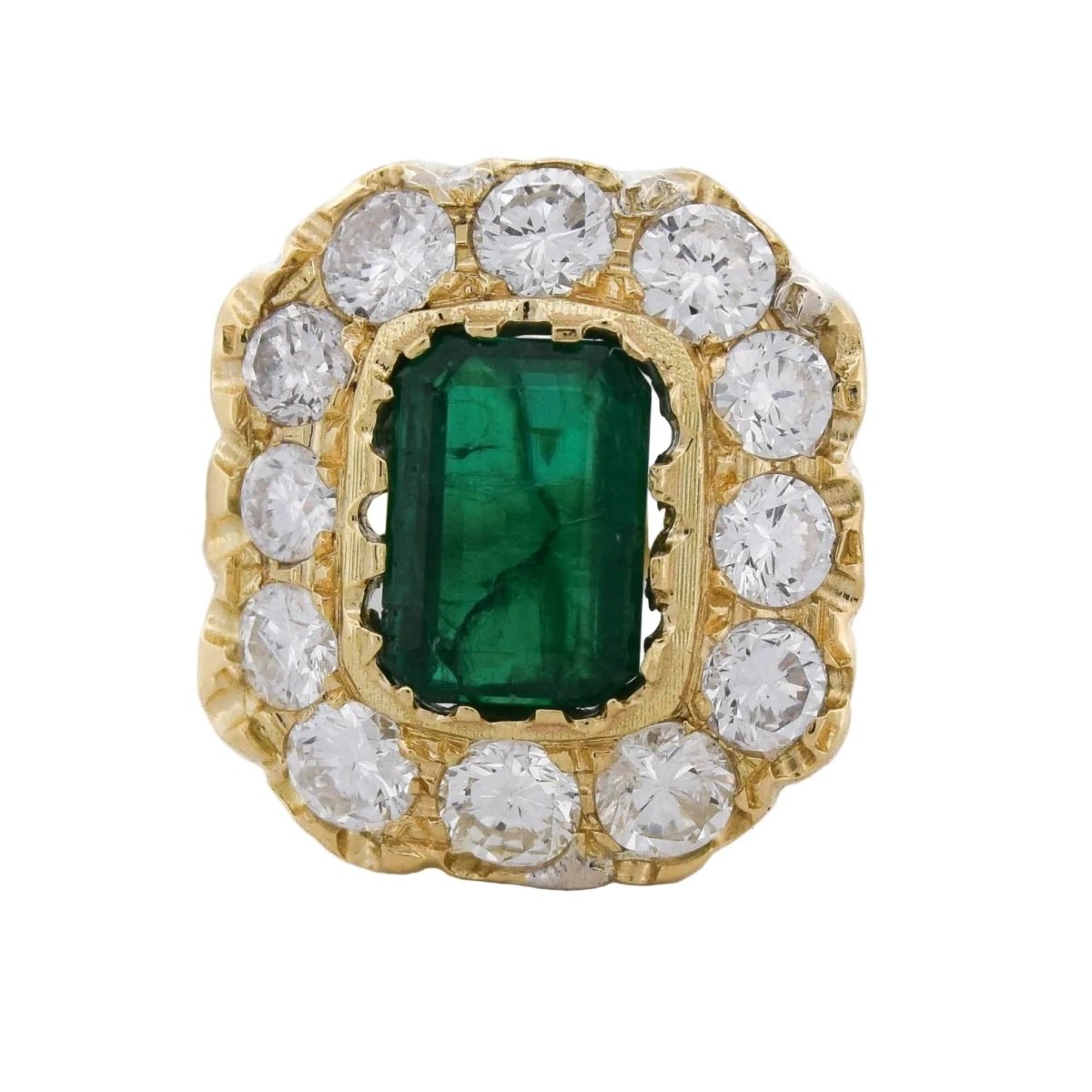 Bague Entourage en or jaune, émeraude et diamants - Castafiore
