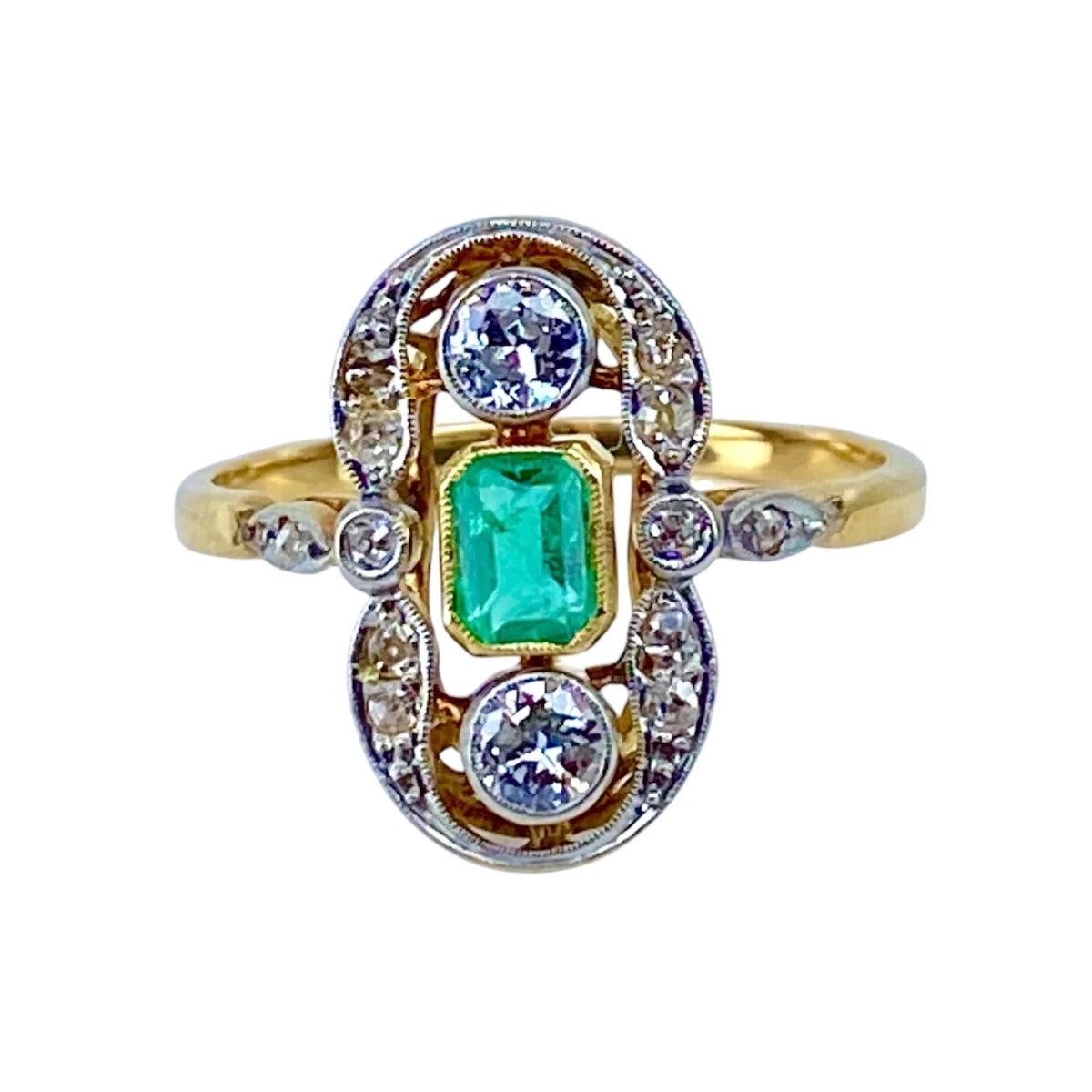 Bague Entourage en or jaune, émeraude et diamants - Castafiore