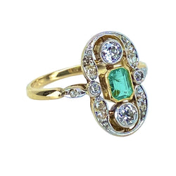 Bague Entourage en or jaune, émeraude et diamants - Castafiore