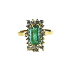 Bague Entourage en or jaune, émeraude, et diamants - Castafiore