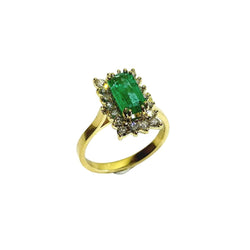 Bague Entourage en or jaune, émeraude, et diamants - Castafiore